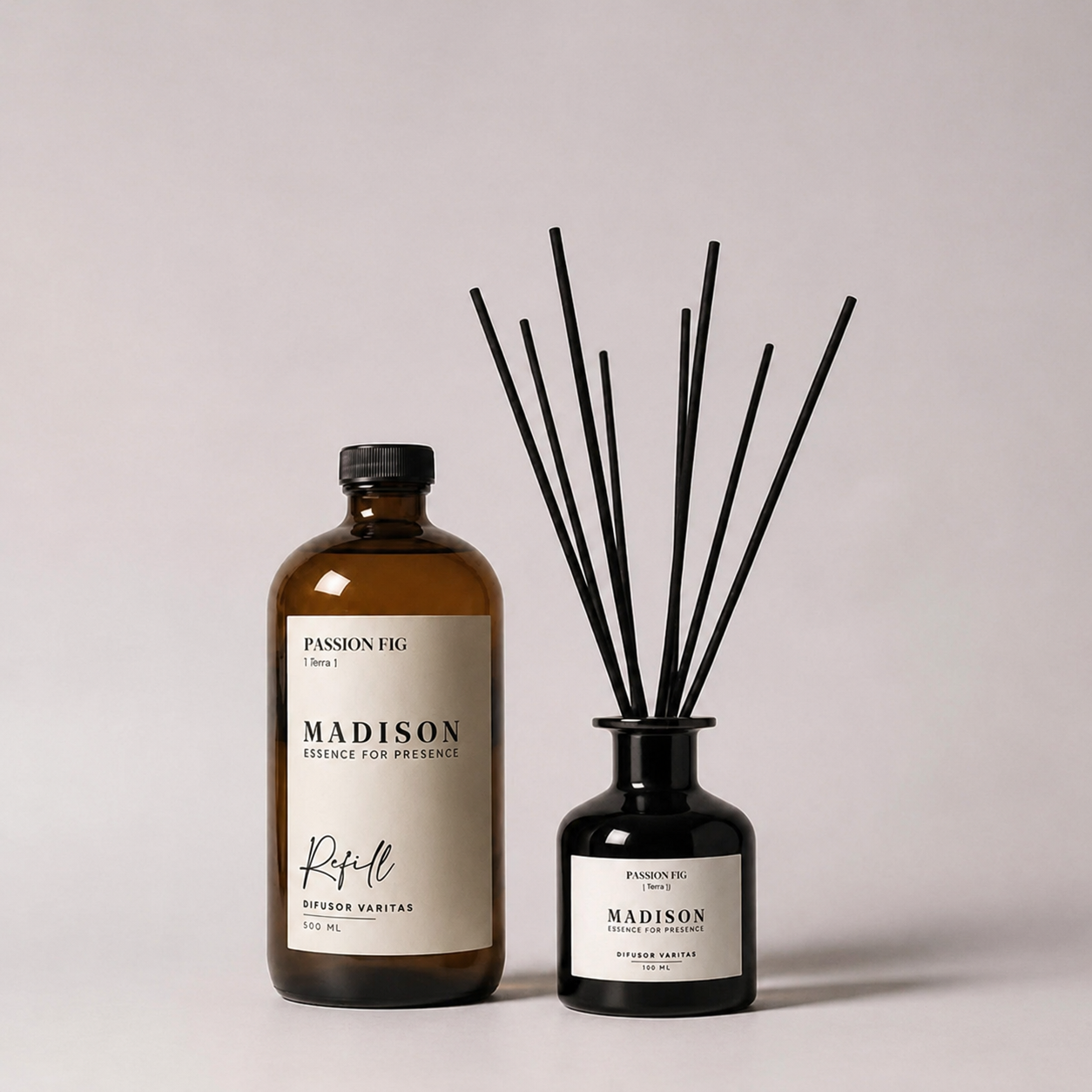 Pack Difusor Varitas 150 ml <br> Passion Fig Negro + Refill 500 ml