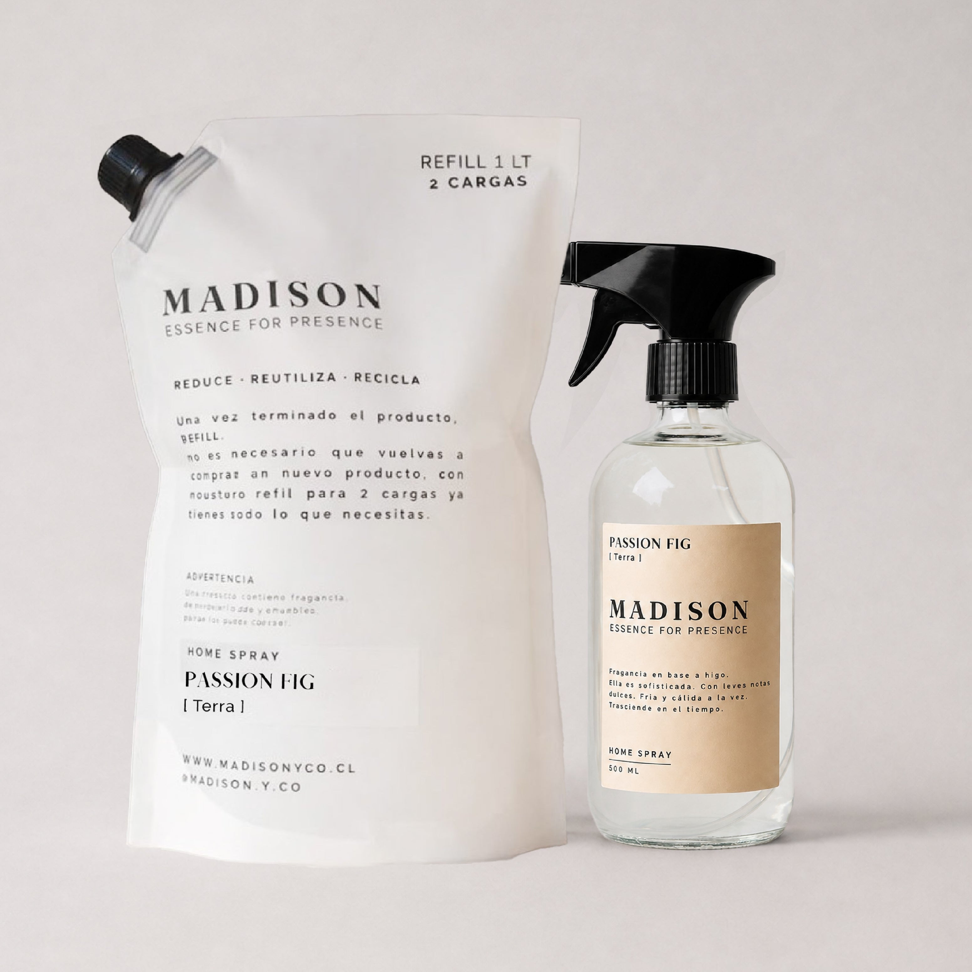 Pack Home Spray 500 ml + Refill 1 lt <br> Passion Fig Transparente