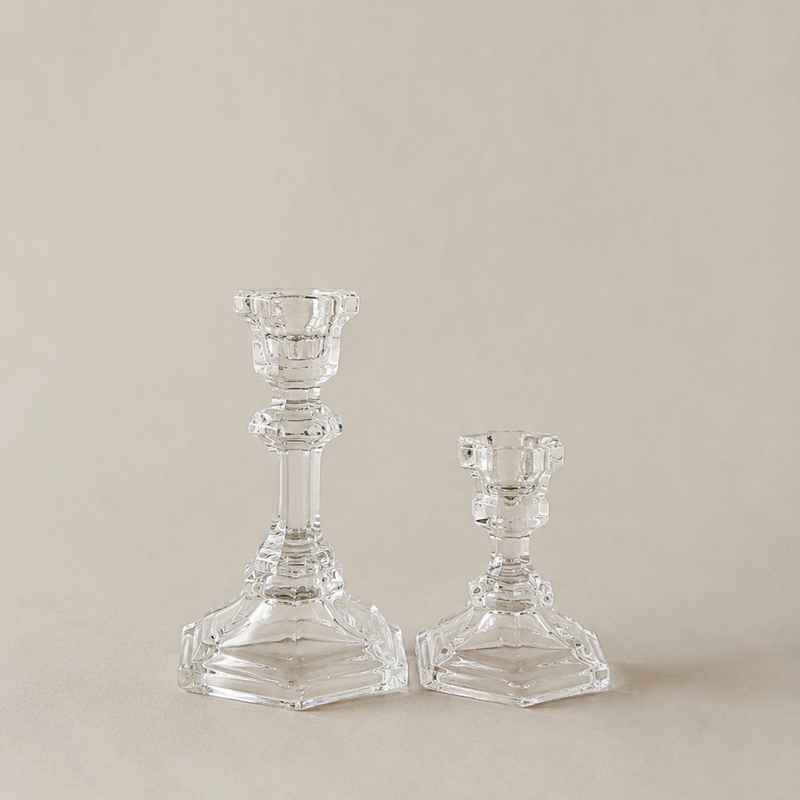 Set 2 Candelabros Vidrio Transparente
