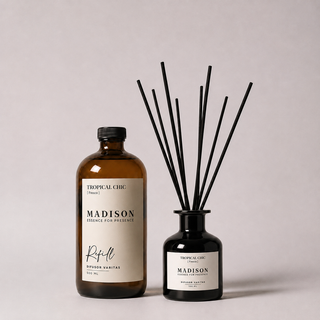 Pack Difusor Varitas 150 ml <br> Tropical Chic Negro + Refill 500 ml