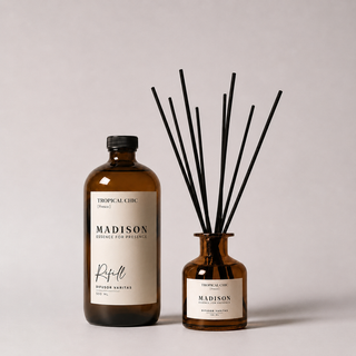 Pack Difusor Varitas 150 ml <br> Tropical Chic Ámbar + Refill 500 ml