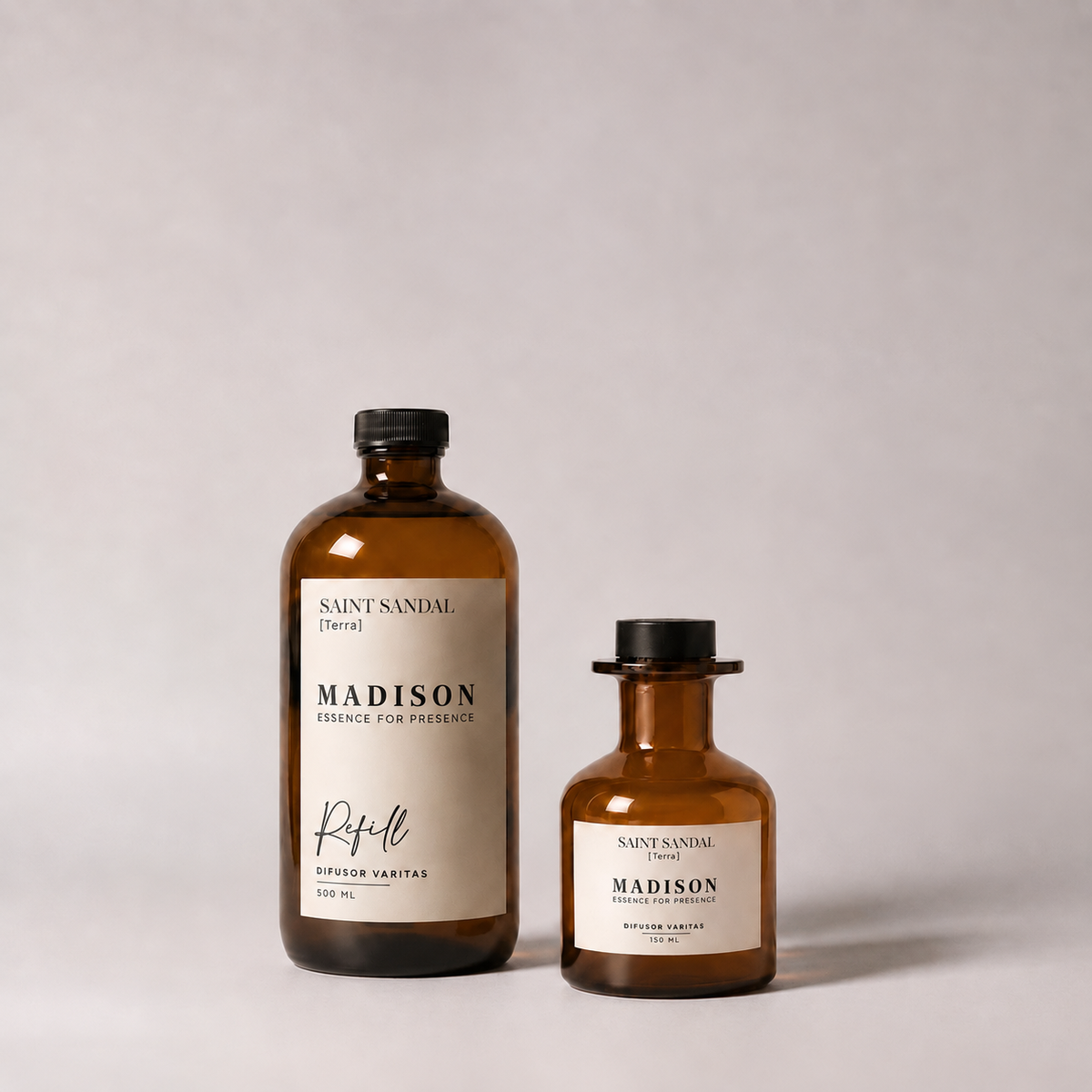 Pack Difusor Varitas 150 ml <br> Saint Sandal Ámbar + Refill 500 ml