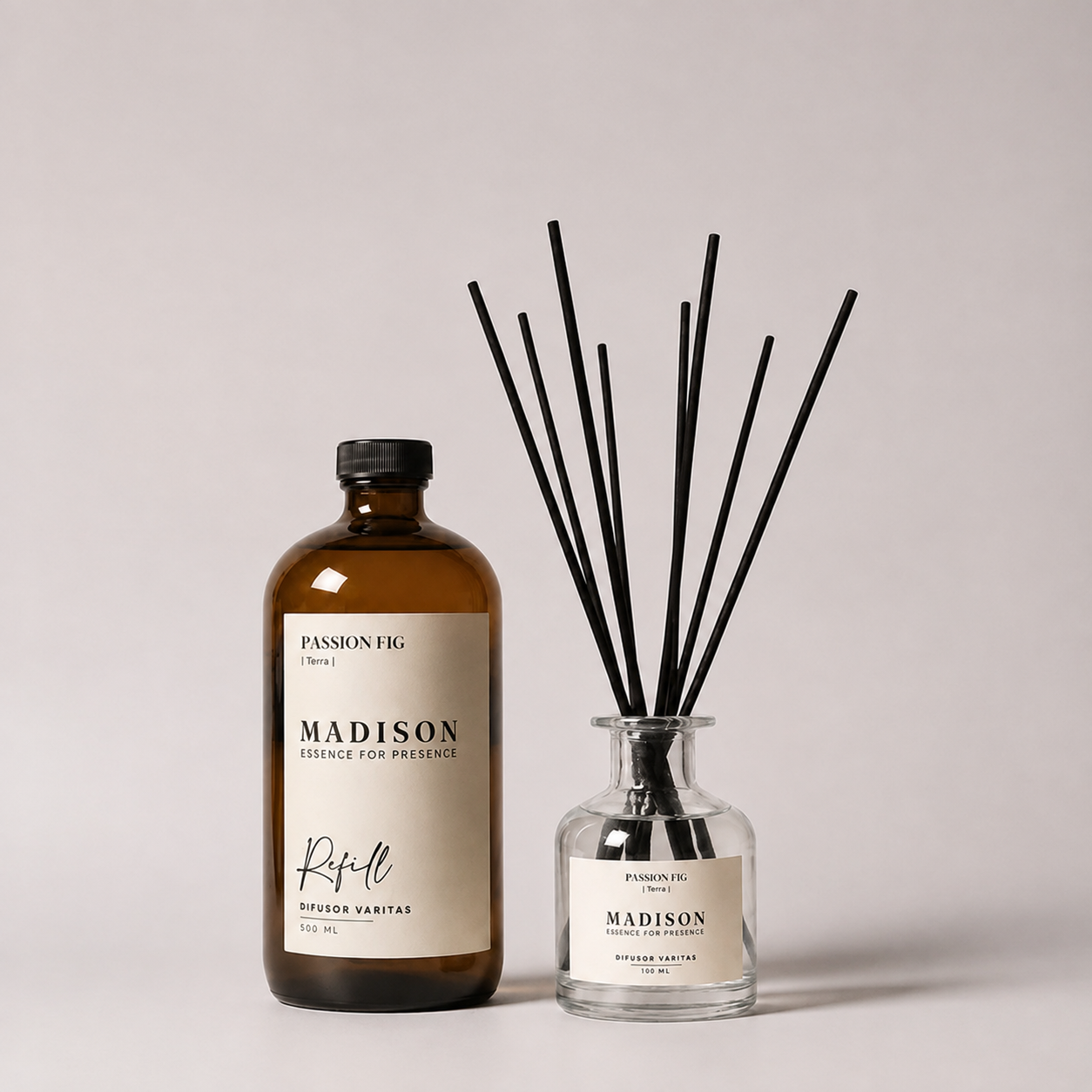 Pack Difusor Varitas 150 ml <br> Passion Fig Transparente + Refill 500 ml